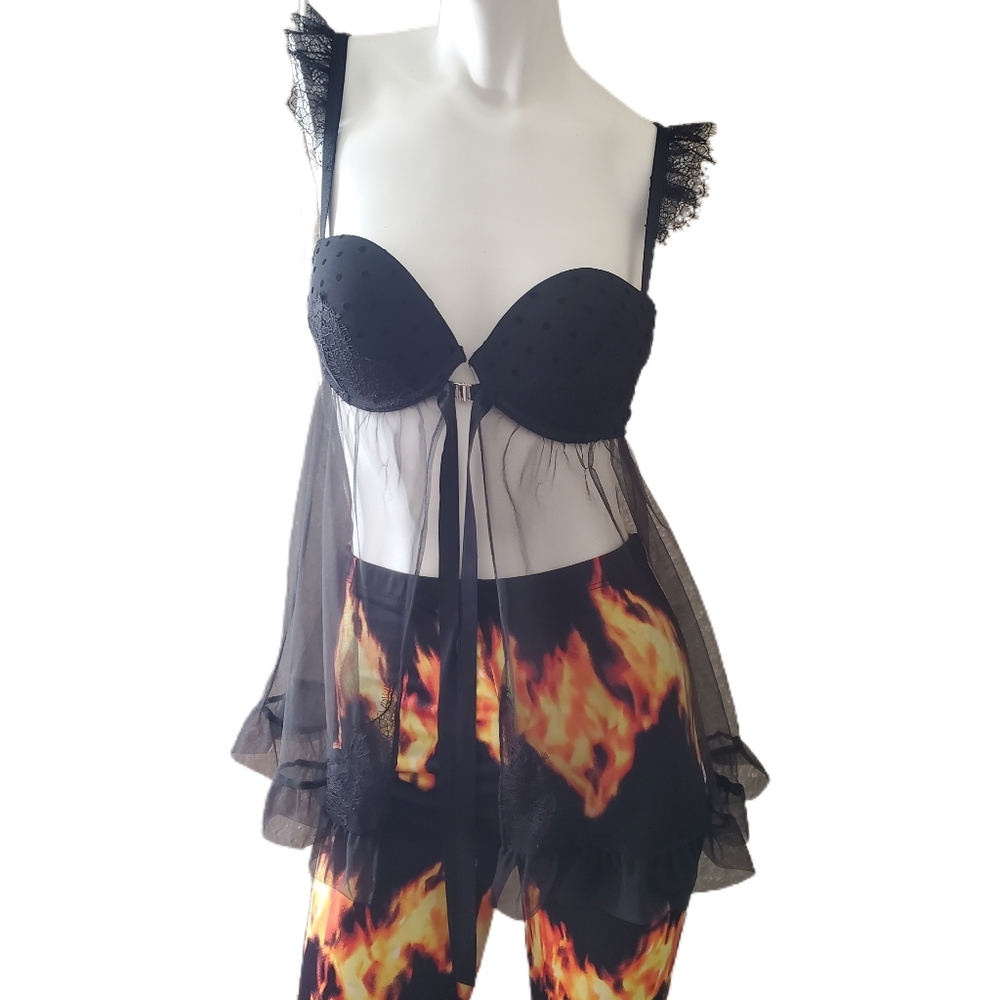 Victoria's Secret 36C black polka dot  negligee